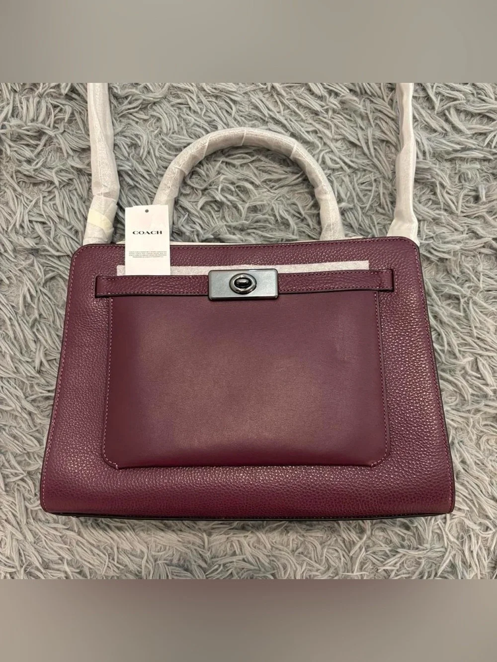 Coach Lane Carryall Top Handle Bag Satchel Tote Pebble Leather Boysenberry C8211